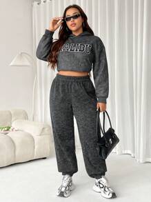 SHEIN EZwear 大码纯色休闲简约运动裤，秋冬季日常穿着 - 淺灰色 - 查看 1