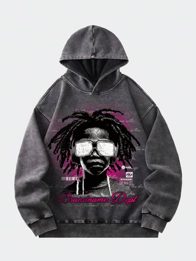 Street Life Herren Vintage Streetwear Hoodie mit verschwommenem Portrait Muster