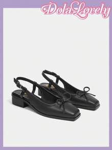 Dola Lovely 女式粗跟玛丽珍鞋，带蝴蝶结装饰，粉色，秋季新年假期一脚蹬 - 黑色 - 查看 6