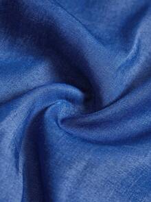 Slaydiva Bộ 2 món áo sơ mi crop top tay dài màu xanh denim rộng rãi thoải mái cho nữ size lớn - Z - Màu xanh lam - Xem 6