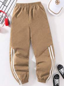 SHEIN Tween Boys' Casual Side Stripe Printed Pants, Daily Wear