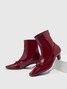 CUCCOO CHICEST Botas de tobillo versátiles y de tacón bajo para mujer, con aire festivo de Navidad y Año Nuevo, para otoño e invierno y San Valentín - Burdeos - Ver 4