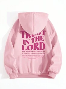 INAWLY 女士休闲宽松标语印花落肩连帽衫，春秋季长袖上衣，适合毕业季、返校季、教师节等场合，返校季套头衫秋季卫衣 - 粉色 - 查看 2