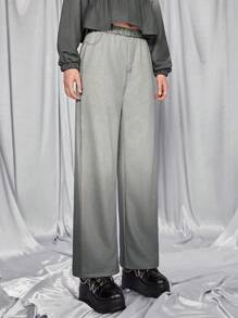 SHEIN Teen Girls Ombre Retro Loose Fit Bleached Denim Effect Sweatpants, Can Be Paired With Shoulder Bag, Backpack, Crossbody Bag, Baseball Cap, Bucket Hat, Beret, Ankle Boots, Oxfords, Sunglasses, Headphones - Multicolor - View 5