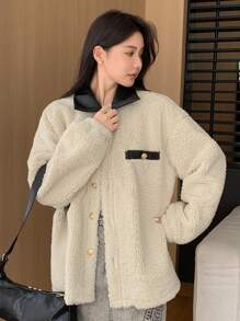 DAZY Chaqueta casual regular de manga larga con forro térmico y bloques de color para mujer, ropa de mujer de otoño/invierno