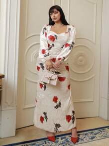 Celure Vestido de flores elegante de talla grande, para primavera/otoño - Multicolor - Ver 5
