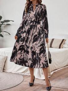 SHEIN Clasi 1 Stück langes Kleid mit ganzflächigem Muster und Rüschensaum - Verschiedenfarbig - Übersicht 4
