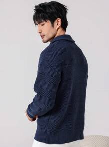 Manfinity Homme Men Plain Minimalist Casual Long Sleeve Collar Sweater - Navy Blue - View 7