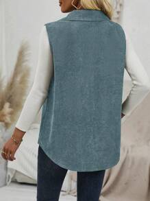 SHEIN LUNE 女式无袖衬衫领前扣口袋休闲夹克 - 霧霾藍 - 查看 2