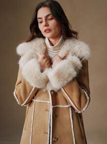 Anewsta Thickened Fluffy Trimmed Fluffy Furry Cinched Waist Regular Jacket For Women - Apricot - View 3