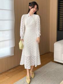 DAZY Women's Lace-Up Long Dress With Thermal Lining, Fall, Winter Wedding Women Dresses Fleece Lined