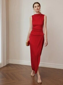 Women's Solid Color Simple Sleeveless Split Hem Casual Dress