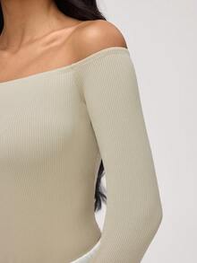 SHEIN BASICS Casualowy, jednolity kolor, dzianinowy, odkryty dekolt, body dla kobiet - Morela - Zobacz 5