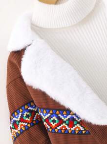 SHEIN 1pc Tween Girls Plain Patchwork Button Front Long Sleeve Casual Jacket