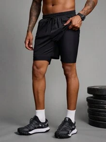 Gym Rark Boyfriend Style Men's Solid Color Front Tie Printed Minimalist Sports Shorts, Casual Daily Wear Back To School Gym Clothe Hiking Sweat Pants - Baby Blue - View 6