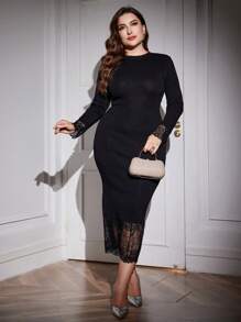 Modelyn Váy len dài tay cỡ lớn, váy len bó sát thanh lịch, dành cho tiệc tối/khách dự tiệc cưới/kỷ niệm - màu đen - Xem 3