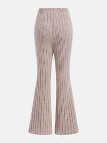 Tween Girl 针织羊毛罗纹针织拼布立领长袖 T 恤和喇叭裤休闲两件套服装，适合秋季、冬季和早春 - 粉色 - 查看 8