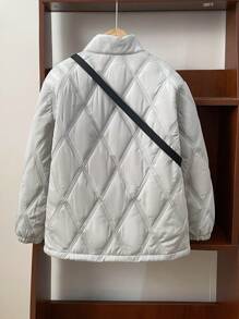 2pcs Tween Boy Quilted Padded Collar Jacket And Messenger Bag Set, Casual Style For Fall And Winter - Grey - View 2