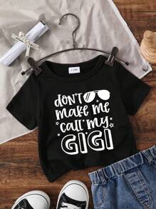 SHEIN Baby Boy Funny Letter Print Short Sleeve T-Shirt, Summer - Black - View 3