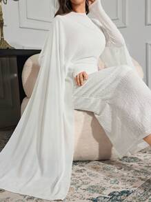 Modelyn Women Solid Color Cape Sleeve Dress Long Evening Dresses - White - View 6