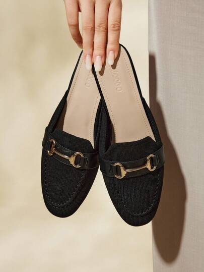 CUCCOO BASICS Woman Shoes Point Toe Metal Decor Versatile Black Flat Loafers For Summer Vacation Shoes Summer Back To School Shoes College Student Shoes Spring Shoes Spring Break Easter For Christmas