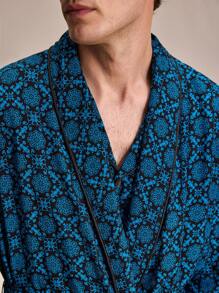 EverLounge Men's Full Print Long Sleeve Drawstring Bathrobe - Multicolor - View 2