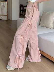DAZY 女式纯色系带宽松休闲裤 - 粉色 - 查看 2