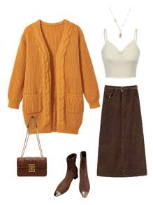 SHEIN Tween Girl Ginger Color Orange Long Cardigan,Casual Loose Knitted Soft Sweater For Autumn,Back-To-School,Sunday,Daily Wear,School,Outings & Party - Ginger - View 1