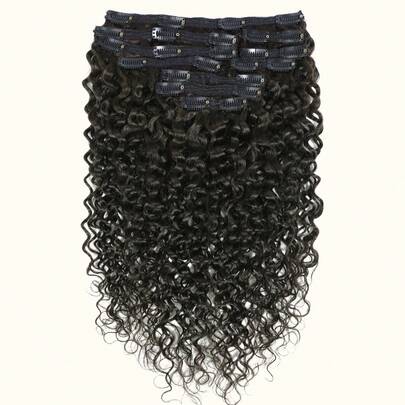 10PCS Water Wave Hair Extensions Clip In Real Human Hair Dark Brown Clip In Hair Extensions 14-20" Human Hair Extensions For Women Clip Ins Hair Extension