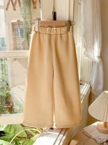 SHEIN 年轻女孩优雅法式棕色字母刺绣针织宽松长袖运动衫和裤子套装，秋冬