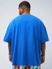 Manfinity VCAY Plus Size Men Casual Loose Cross Print Short Sleeve T-Shirt, Summer - Blue - View 3