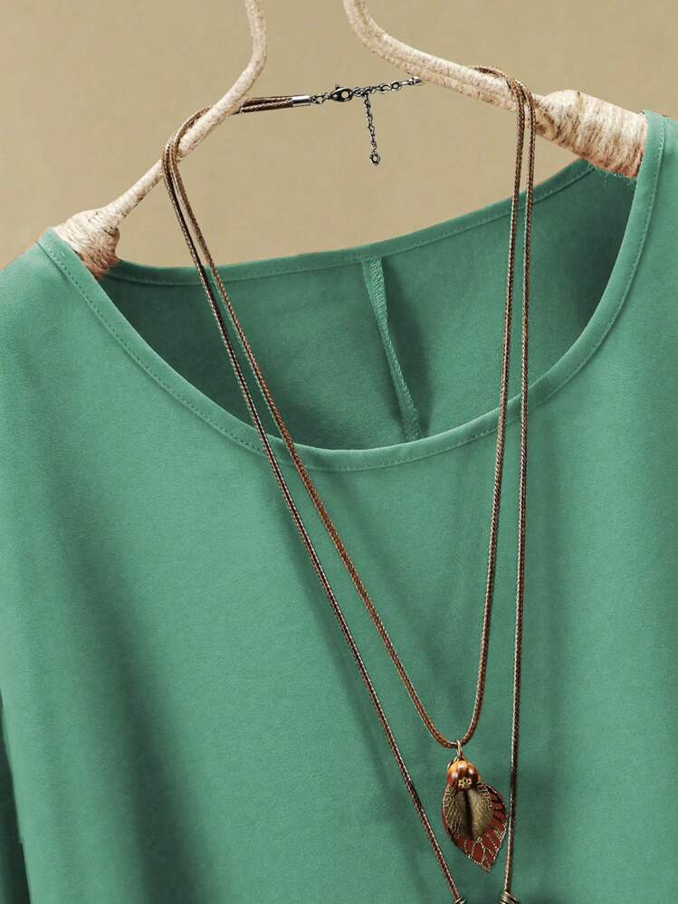 Conjunto de 2 piezas con parte superior de manga corta de cuello redondo de unicolor y pantalones estampados con oso de talla grande - verde menta - Añade 4