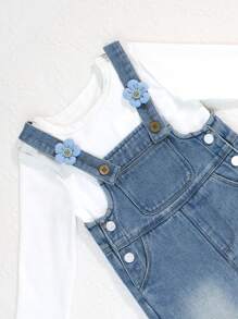 Baby Girl Cute Casual  Versatile Simple Denim Overall Pants - Blue - View 6