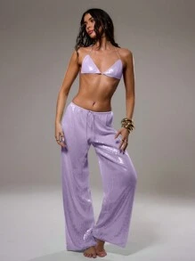 MUSERA 亮片低腰裤 度假夏季伊比沙岛风情 适合夏季波西米亚派对 节日休闲 - 紫色 - 查看 3