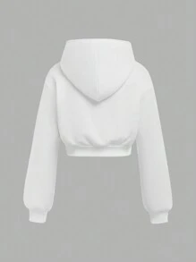 SHEIN Girlism Bộ 2 món áo nỉ rộng rãi + áo liền quần bó cho bé gái tuổi mới lớn màu trắng - trắng - Xem 4