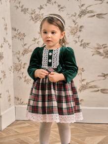 Đầm dài tay kẻ sọc có nơ cho bé gái - Màu xanh lá cây đậm - Xem 3