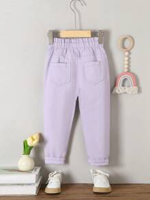 SHEIN 年轻女孩可爱甜美彩虹心形印花度假风格牛仔裤 - 淡紫色 - 查看 2