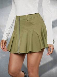 Hauture Minifalda de volantes de unicolor de moda de verano - Verde militar - Ver 7