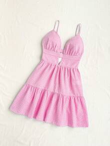 Soleia Váy đi biển hở lưng khoét chữ V in hình bướm - Hồng - Xem 3