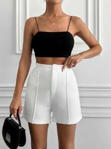 SHEIN Cottnline Tall Size Zipper Fly Seam Detail Shorts - White - View 4