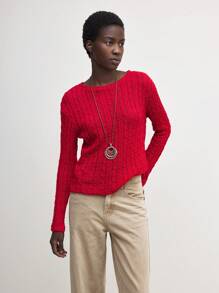 BizChic Suéteres de otoño para mujer, camiseta con flor retorcida roja, ropa elegante de oficina - Rojo - Ver 8
