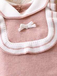Baby Girls Turtleneck Knit Sweater Long Sleeve Jumpsuit, Comfortable & Warm For Autumn/Winter, Available In Camel, Pink, Earth Tones, Stylish & Versatile, With Cute Bow Accent, Suitable For Casual Wear, Home, Outings, Travel - Pink - View 6