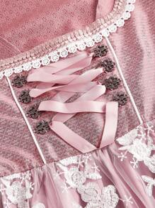 SHEIN Frenchy Váy không tay thêu lưới tương phản cổ điển cho nữ, Váy đi nghỉ buộc dây chéo ren thanh lịch cho nữ, Váy không tay thêu lưới tương phản cổ điển cho nữ Váy cổ điển cổ chữ V buộc dây cho nữ Váy ren tương phản tay ngắn cổ vuông có thắt lưng in họa tiết viền bèo nhún ngọt ngào cho nữ Váy Oktoberfest Dirndl Oktoberfest Tracht Oktoberfest Wiesn Bierfest Dirndl - Hồng - Xem 7