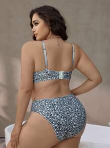 Plus Size 2pcs Floral Print Lingerie Set