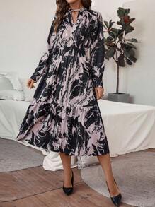 SHEIN Clasi 1 Stück langes Kleid mit ganzflächigem Muster und Rüschensaum - Verschiedenfarbig - Übersicht 1