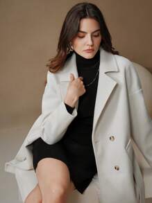 Anewsta Manteau beige ample de longueur mi-mollet avec corset de taille pour femmes