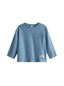 SHEIN Baby Girl Cute Knitted Letter Print Long Sleeve Top And Elastic Waist Pants Set - Blue - View 13