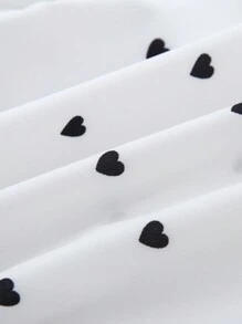 SHEIN Leap Crew Áo sơ mi dài tay in họa tiết chấm bi và trái tim cho mẹ và con gái, dáng rộng, thoải mái, dễ thương - Đen và trắng - Xem 6