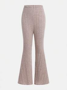 Tween Girl 针织羊毛罗纹针织拼布立领长袖 T 恤和喇叭裤休闲两件套服装，适合秋季、冬季和早春 - 粉色 - 查看 7