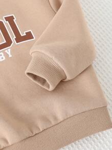 Cozy Pixies 2pcs Baby Boy Letter Pattern Soft Knit Crew Neck Long Sleeve Sweatshirt And Jogger Pants Set - Khaki - View 7